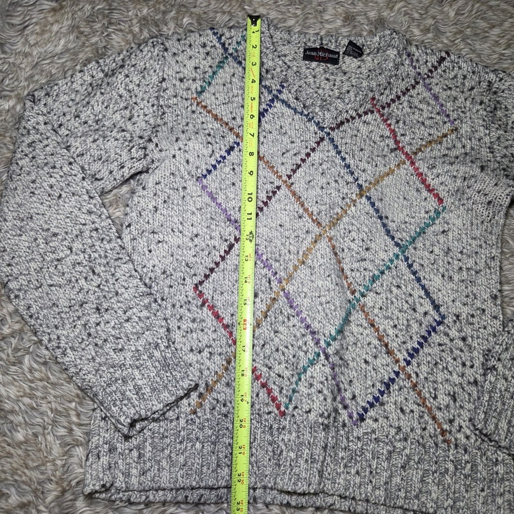Vintage Jean Michael Argyle Sweater Mens Medium Ramie Blend Grandpa Academia 90s - Picture 3 of 7